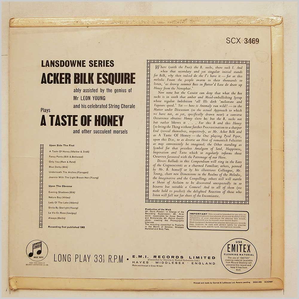 Acker Bilk, The Leon Young String Chorale -  A Taste Of Honey  (SCX 3469) 