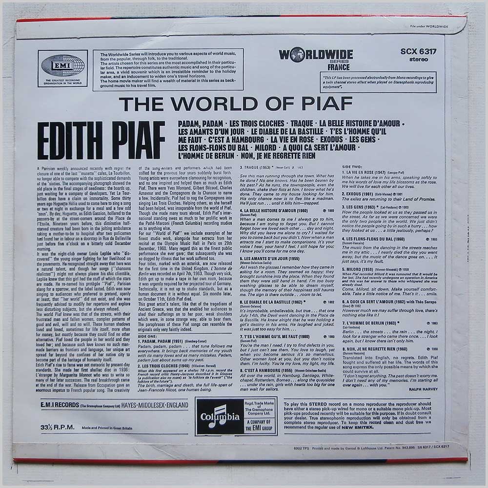 Edith Piaf - The World Of Piaf  (SCX 6317) 