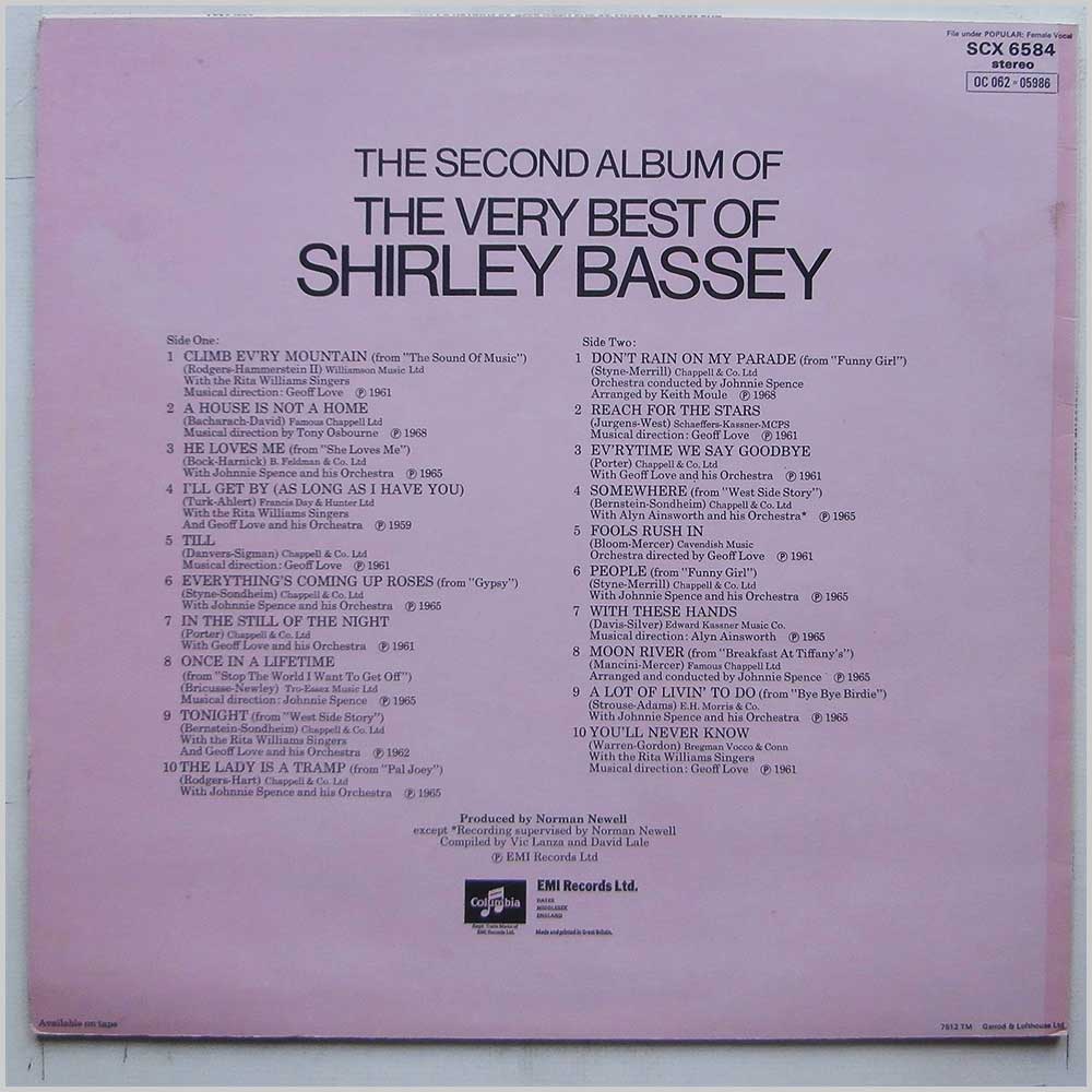 Shirley Bassey - The Second Album of The Very Best of Shirley Bassey  (SCX 6584) 