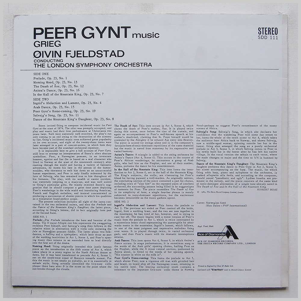 Oivin Fjeldstad - Greig: Peer Gynt Music  (SD 111) 