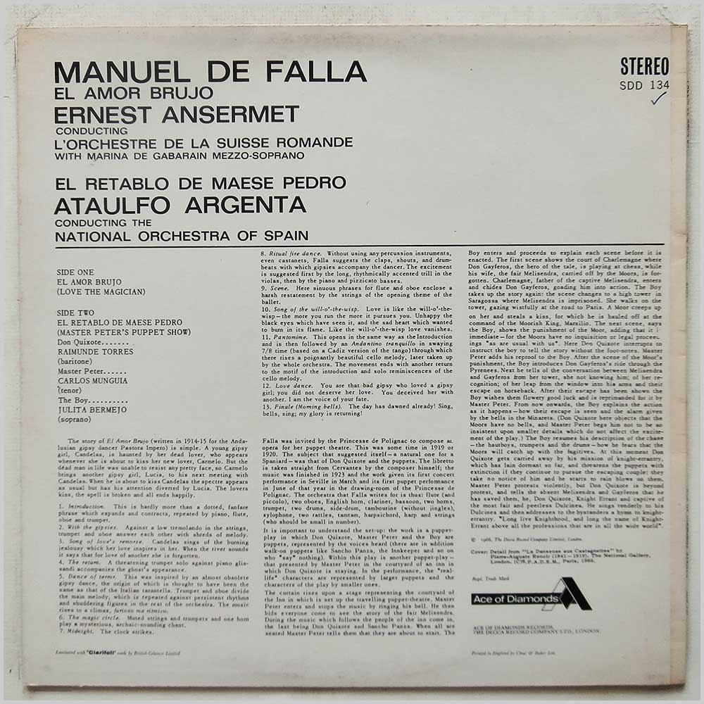 Ernest Ansermet, Ataulfo Argenta - Manuel De Falla: El Amor Brujo, El Retablo De Maese Pedro  (SDD 134) 