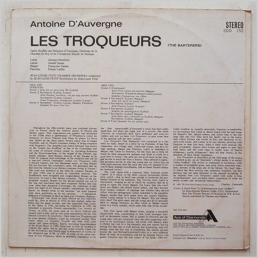 Jean-Louis Petit Chamber Orchestra - Antoine D'Auvergne: Les Troqueurs  (SDD 152) 