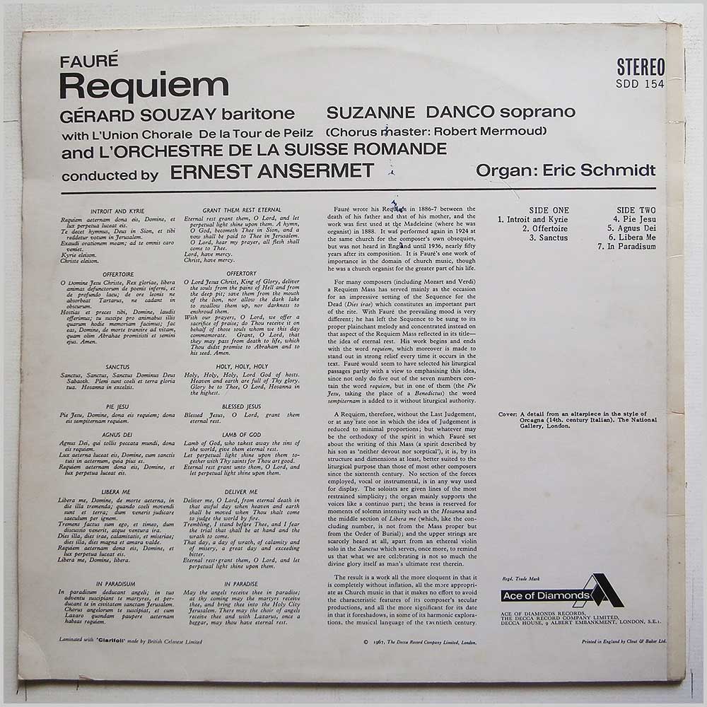 Ernest Ansermet, L'Orchestre De La Suisse Romande - Faure: Requiem Op. 48  (SDD 154) 