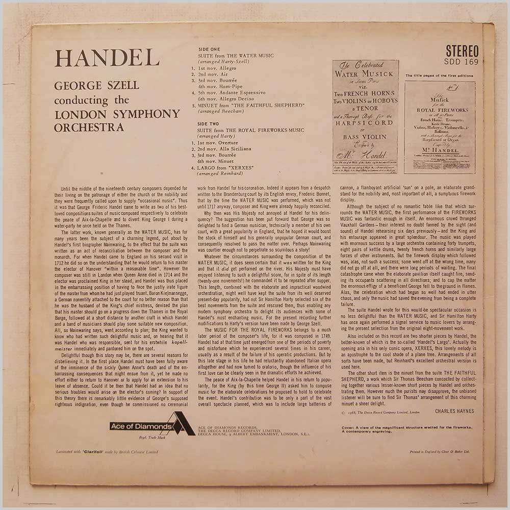 George Szell, London Symphony - Handel: The Water Music, The Royal Fireworks  (SDD 169) 