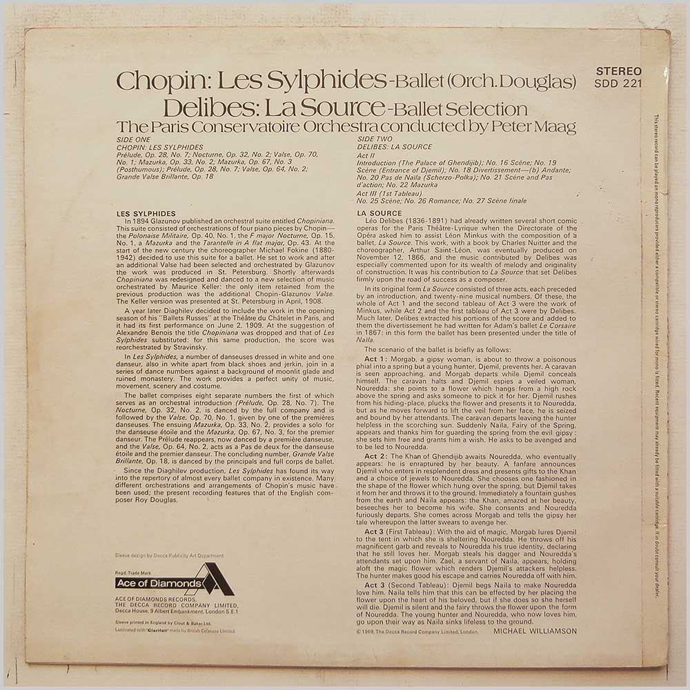 Peter Maag, Paris Conservatoire Orchestra - Chopin: Les Sylphides, Delibes: La Source  (SDD 221) 