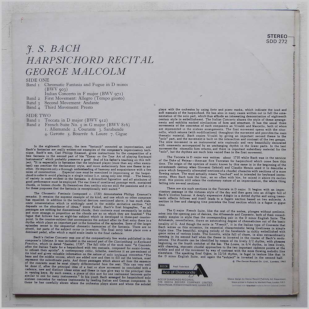 George Malcolm - J.S. Bach: Harpsichord Recital  (SDD 272) 