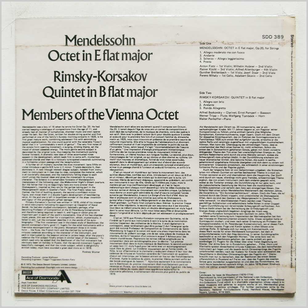 Members Of The Vienna Octet - Mendelssohn, Rimsky-Korsakov: Octet, Quintet  (SDD 389) 