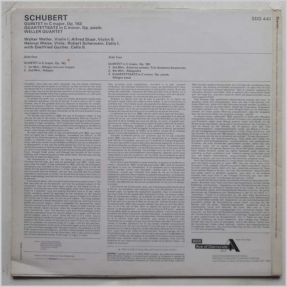 Weller Quartet - Franz Schubert: Quintet In C Major, Op. 163, Quartettsatz In C Minor, Op. Posth.  (SDD 441) 