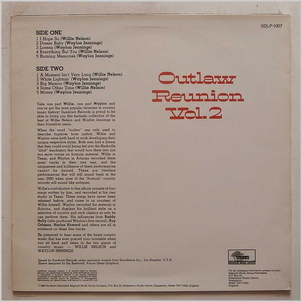 Waylon Jennings, Willie Nelson - Outlaw Reunion Vol. 2  (SDLP-1007) 