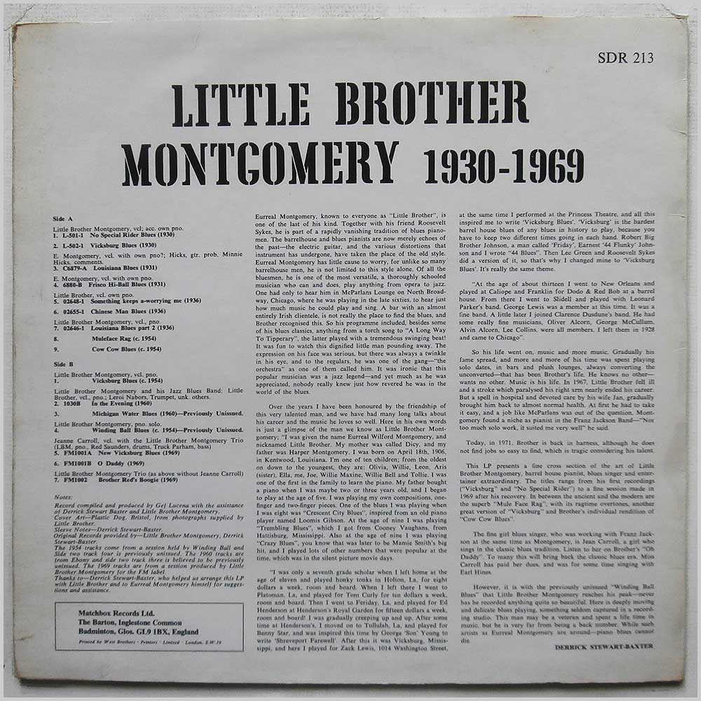Little Brother Montgomery - Matchbox Presents Sixteen Tracks By Little Brother Montgomery 1930-1969  (SDR 213) 