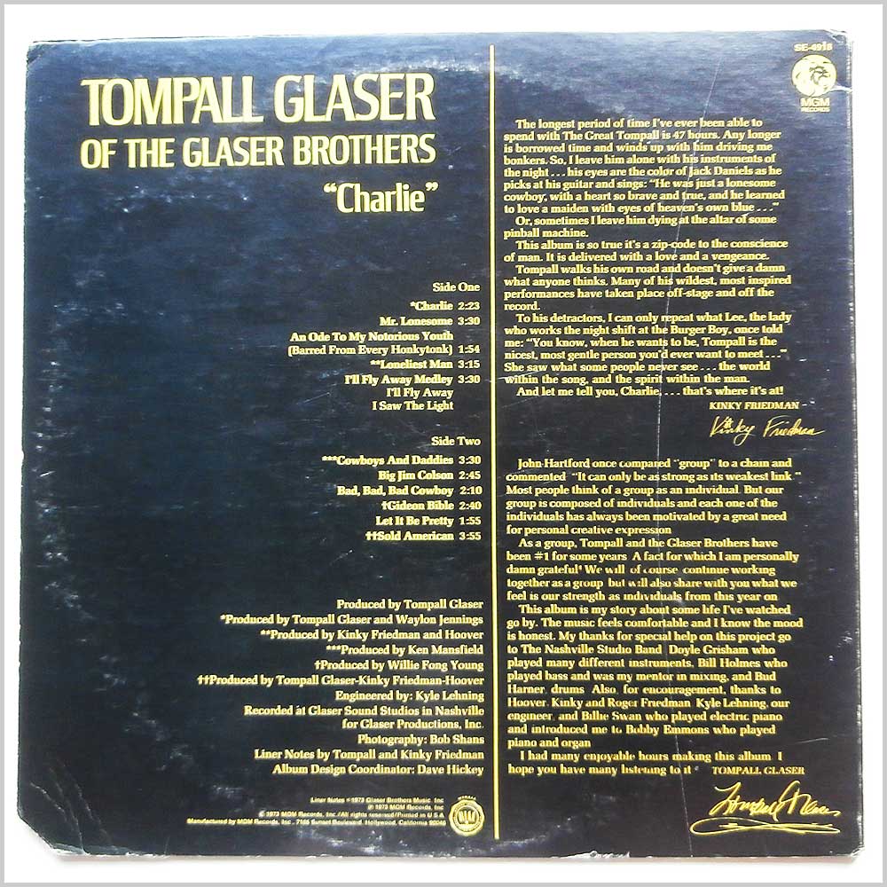 Tompall Glaser of The Glaser Brothers - Charlie  (SE-4918) 