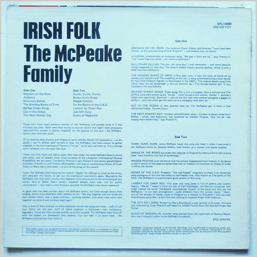 The McPeake Family - Irish Folk  (SFL 13068) 