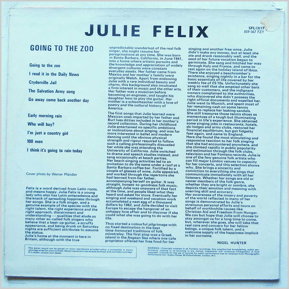 Julie Felix - Going To The Zoo  (SFL 13117) 