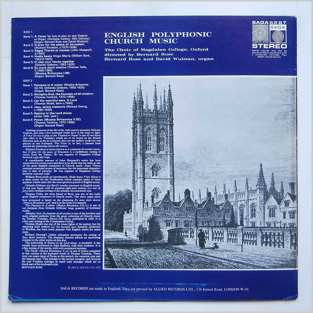 The Choir Of Magdalen College, Oxford - English Polyphonic Church Music  (SGA 5287) 