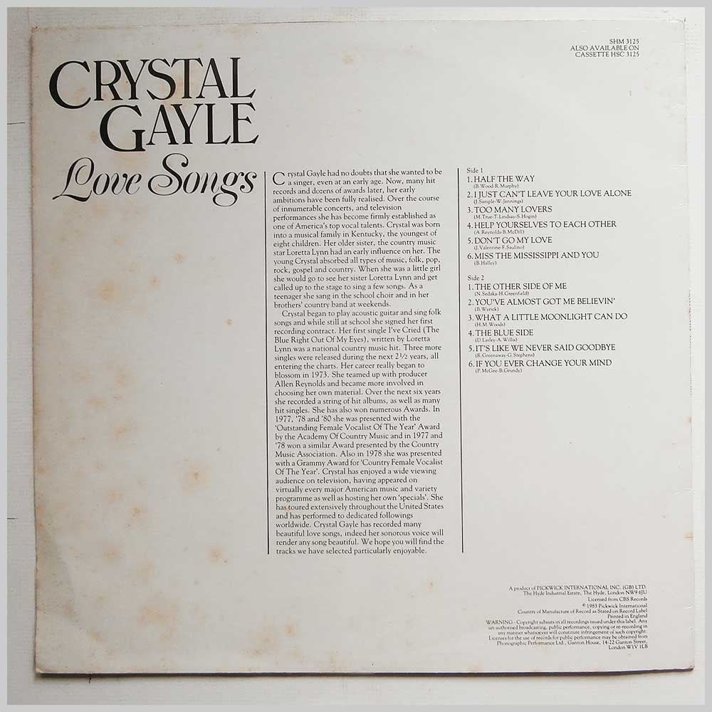 Crystal Gayle - Love Songs  (SHM 3125) 