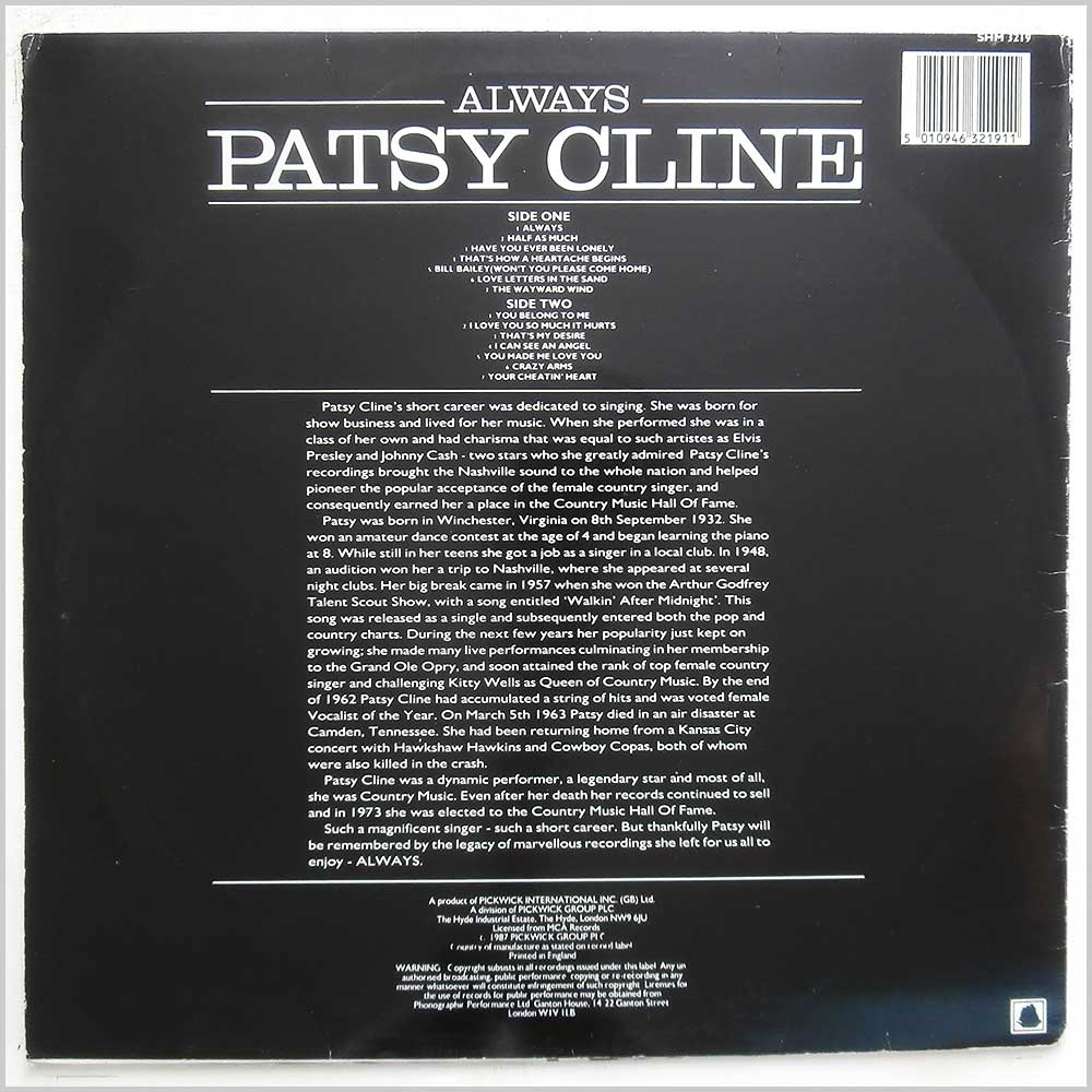 Patsy Cline - Always  (SHM 3219) 