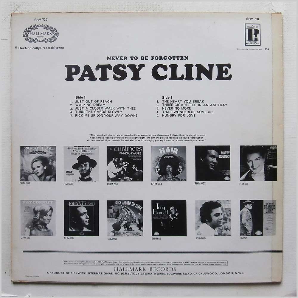 Patsy Cline - Never To Be Forgotten  (SHM 720) 