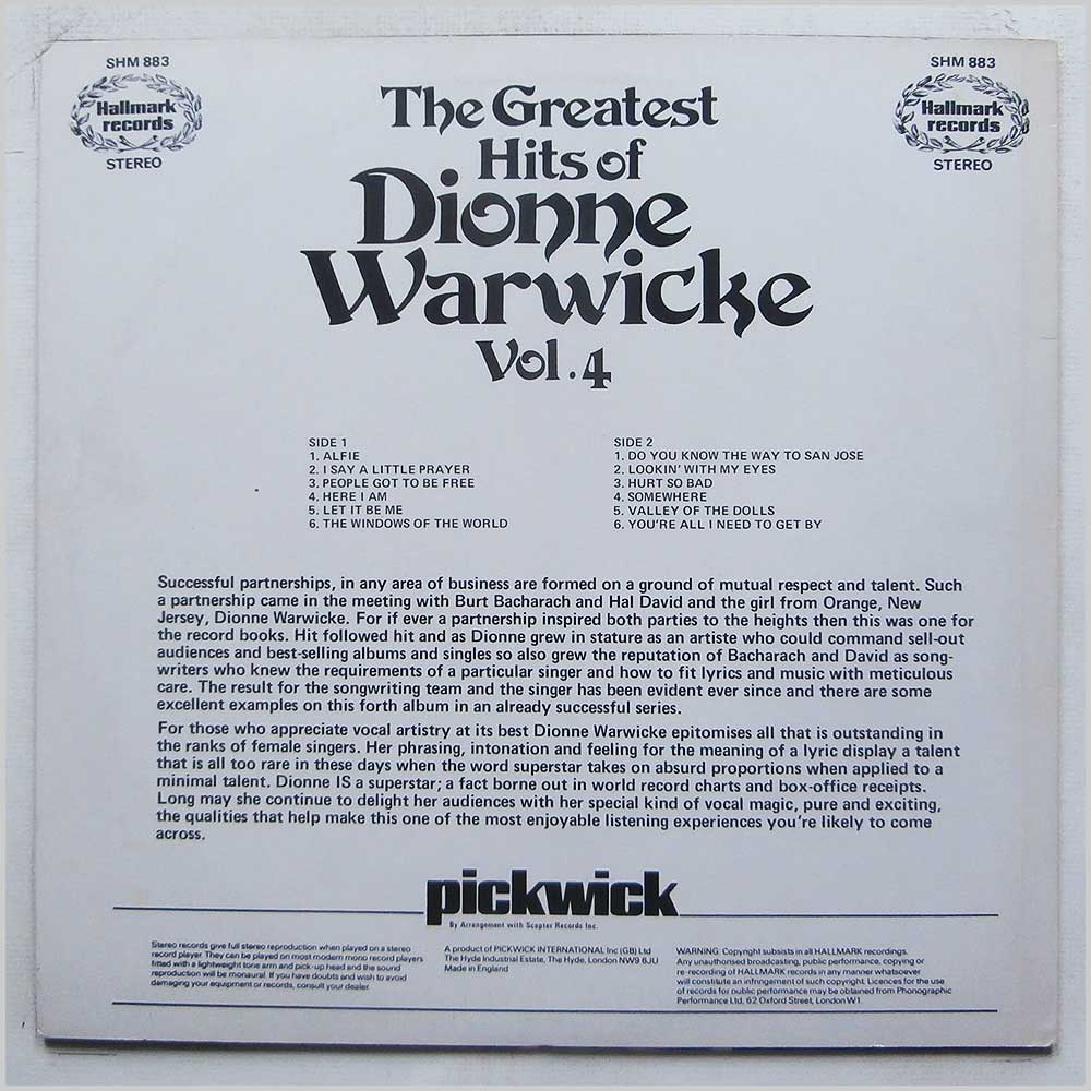 Dionne Warwicke - The Greatest Hits Of Dionne Warwicke Vol.4  (SHM 883) 