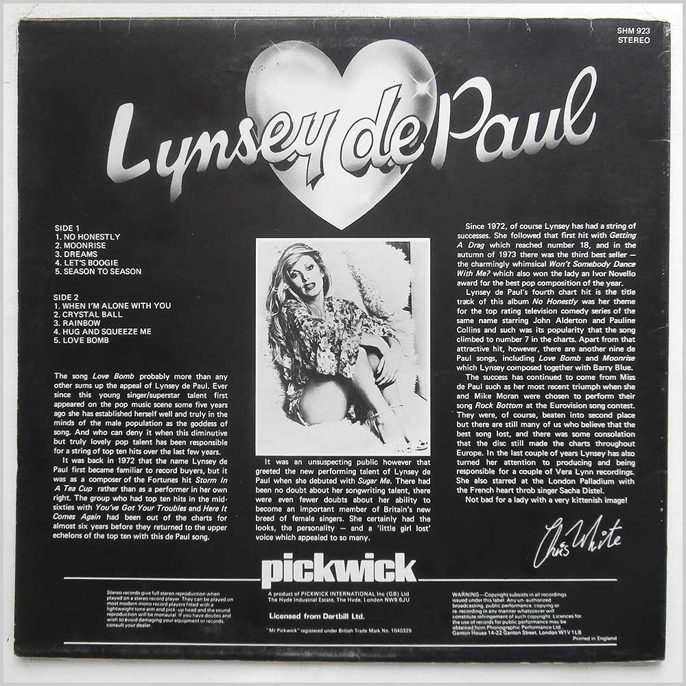 Lynsey De Paul - No Honestly  (SHM 923) 