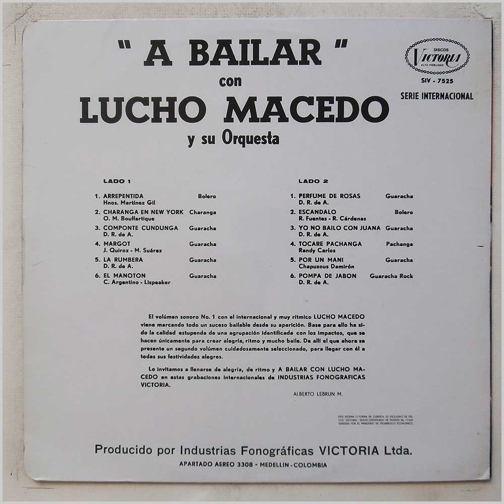 Lucho Macedo Y Su Orquesta - A Bailar Con Lucho Macedo Vol.II  (SIV-7525) 