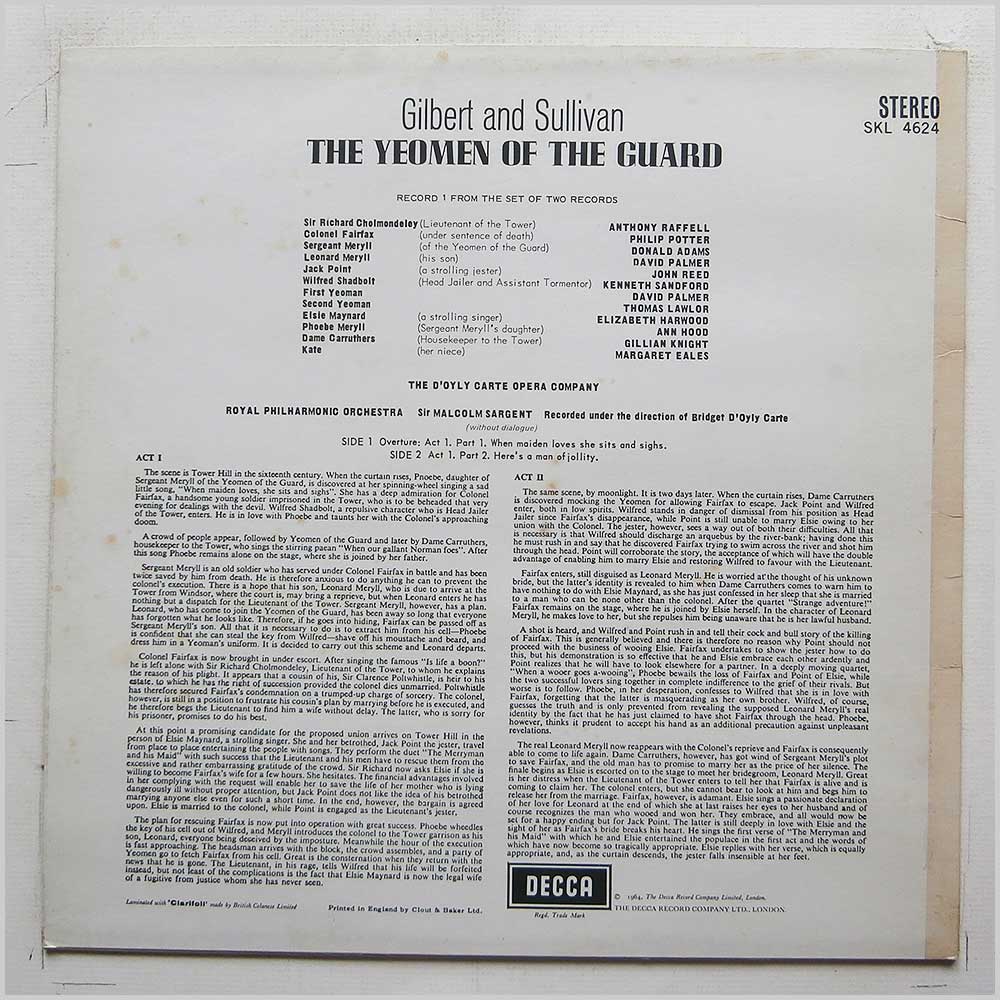 Sir Malcolm Sargent, Royal Philharmonic Orchestra - Gilbert and Sullivan: The Yeomen Of The Guard  (SKL 4624) 