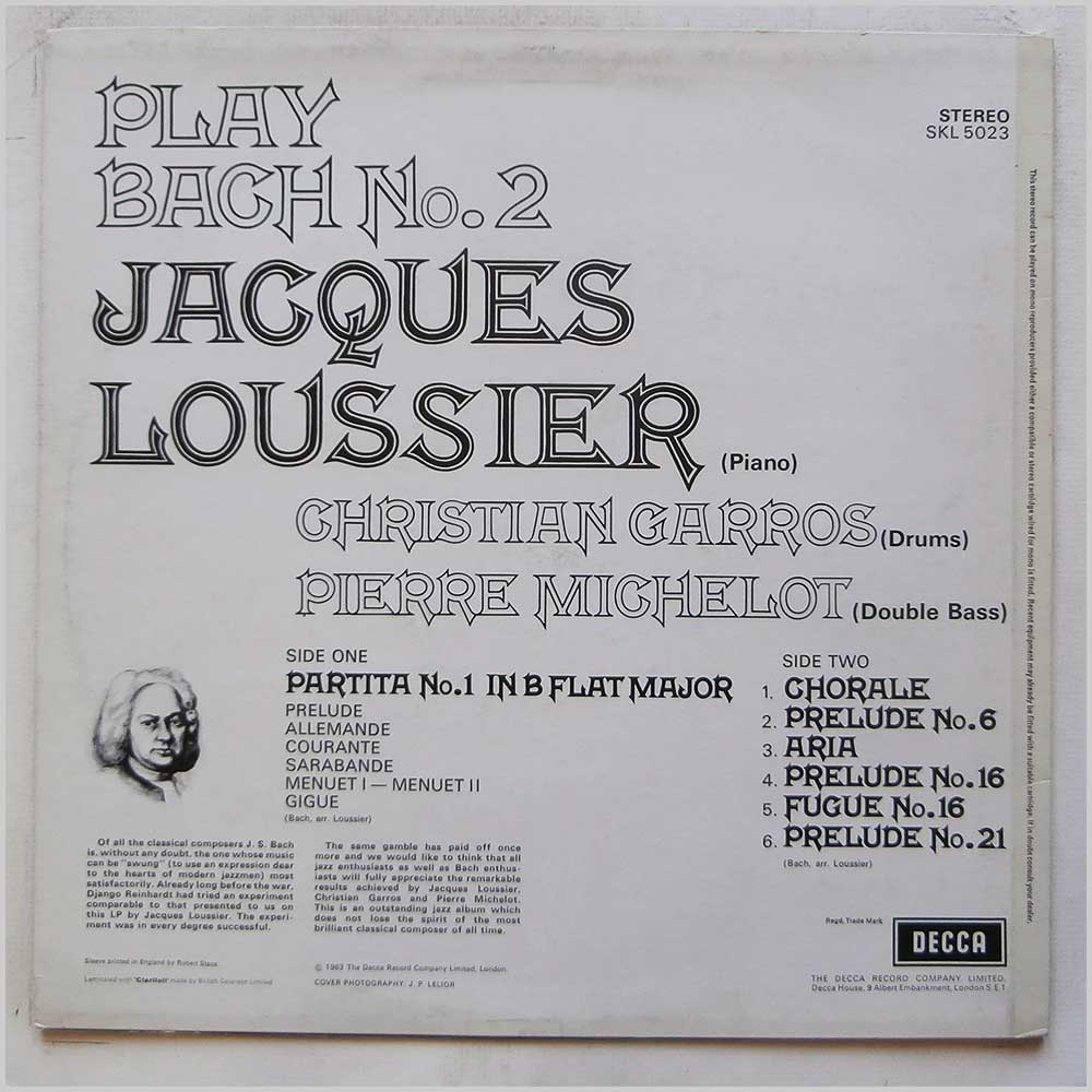 Jacques Loussier, Christian Garros, Pierre Michelot - Play Bach No.2 (SKL 5023)