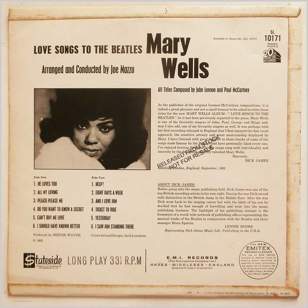 Mary Wells - Love Songs To The Beatles  (SL 10171) 
