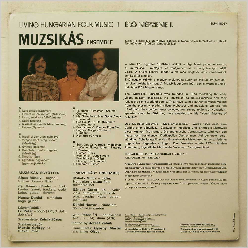 Muzsikas Ensemble - Living Hungarian Folk Music 1, Elo Nepzene 1  (SLPX 18037) 