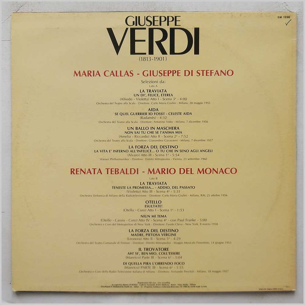Maria Callas, Giuseppe di Stefano, Renata Tebaldi, Mario del Monaco - Giuseppe Verdi: Verdi  (SM 1296) 