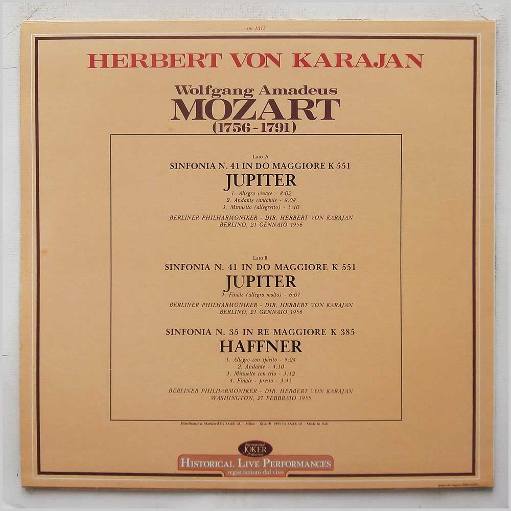 Herbert von Karajan, Berliner Philharmoniker - Mozart: Jupiter-Haffner  (SM 1315) 
