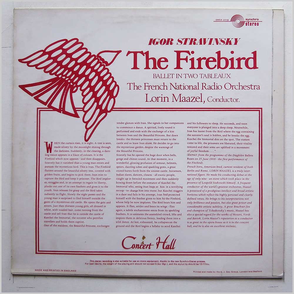 Lorin Maazel, The French National Radio Orchestra - Igor Stravinsky: The Firbird, Ballet in Two Tableaux  (SMSA 2710) 