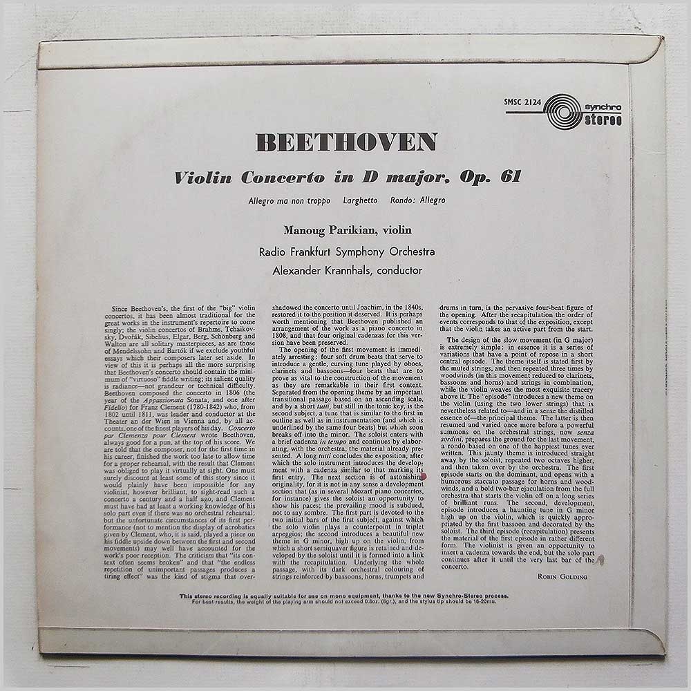 Manoug Parikian, Alexander Krannhals, Radio Frankfurt Orchestra - Beethoven: Violin Concerto in D Major  (SMSC 2124) 