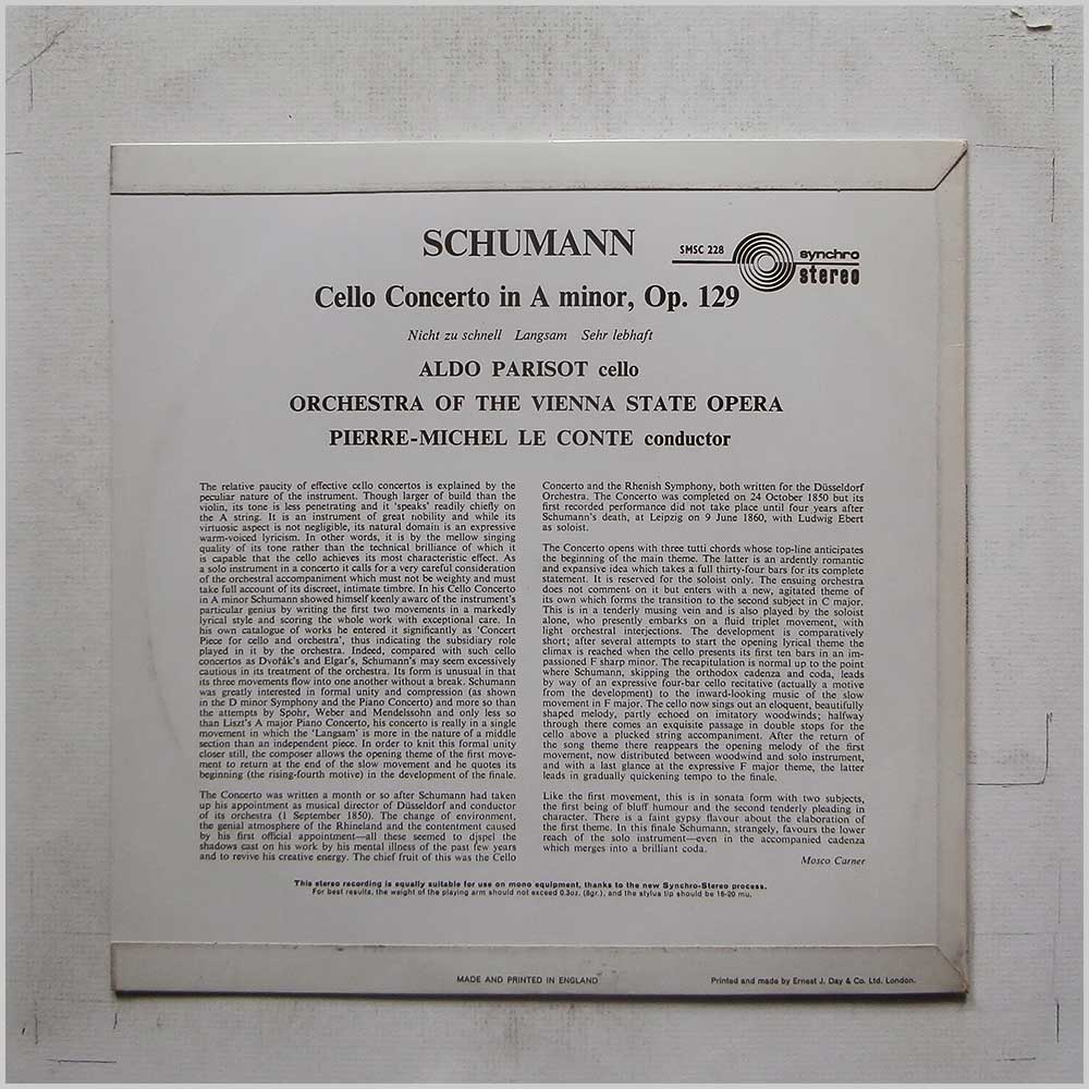 Aldo Parisot, Pierre-Michel Le Conte, Vienna State Opera Orchestra - Schumann: Cello Concerto  (SMSC 228) 