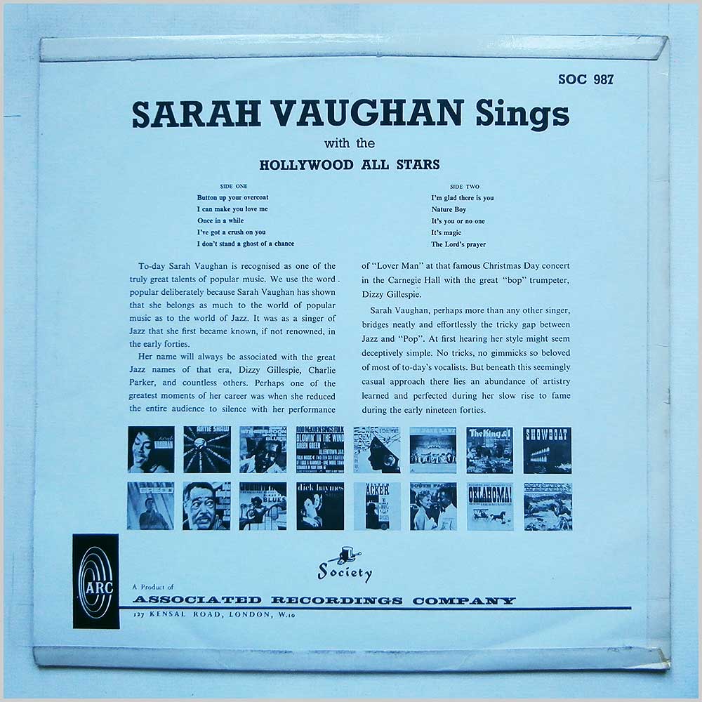 Sarah Vaughan - Sings With The Hollywood All Stars  (SOC 987) 
