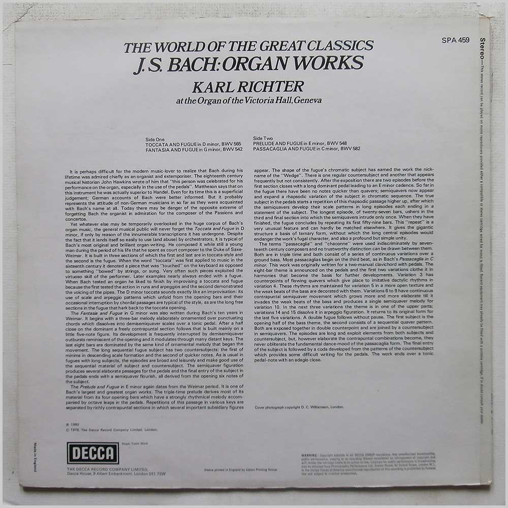 Karl Richter - The World Of The Great Classics J.S. Bach: Organ Works  (SPA 459) 