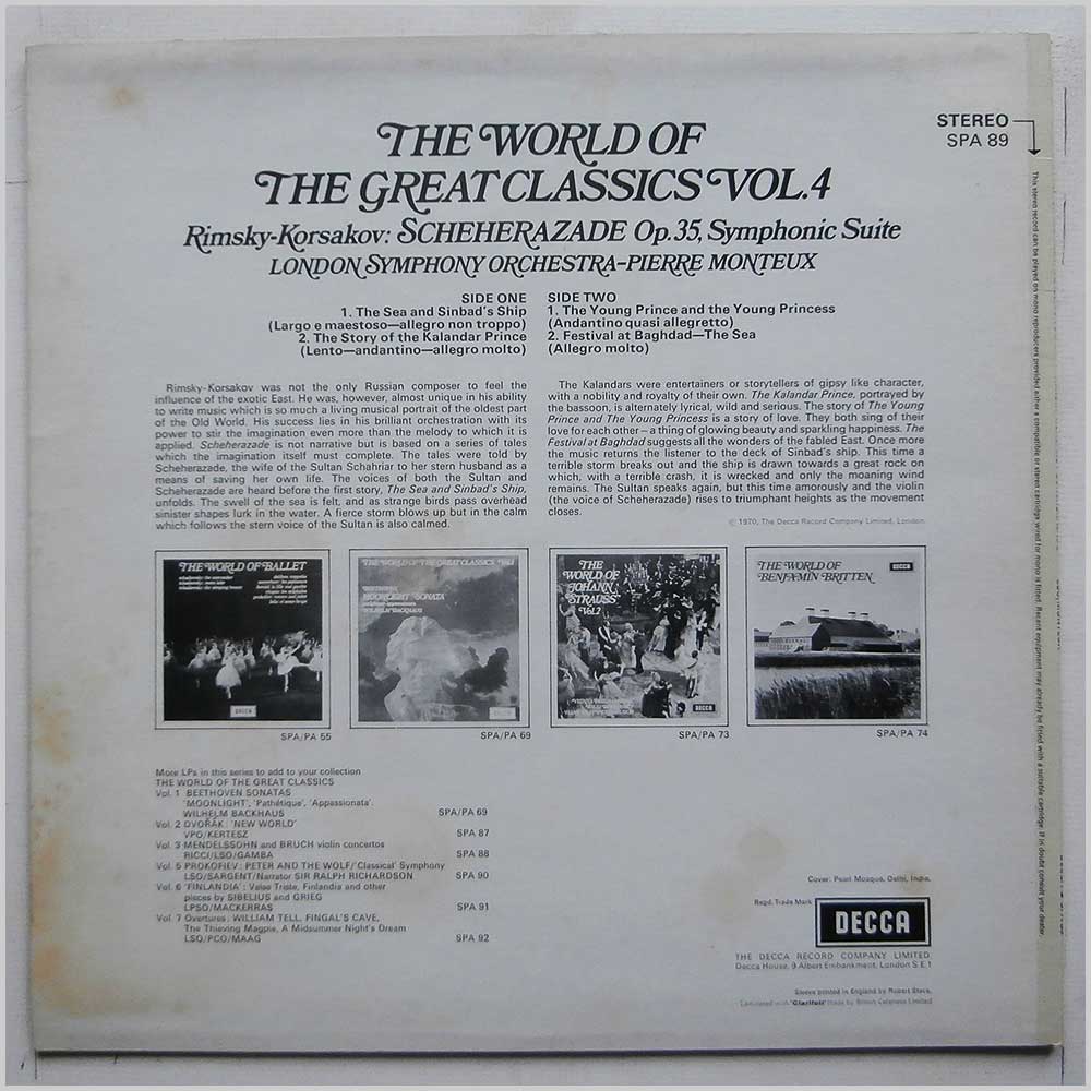 Pierre Monteux, London Symphony Orchestra - Rimsky-Korsakov: Scheherazade: The World Of The Great Classics Vol. 4  (SPA 89) 