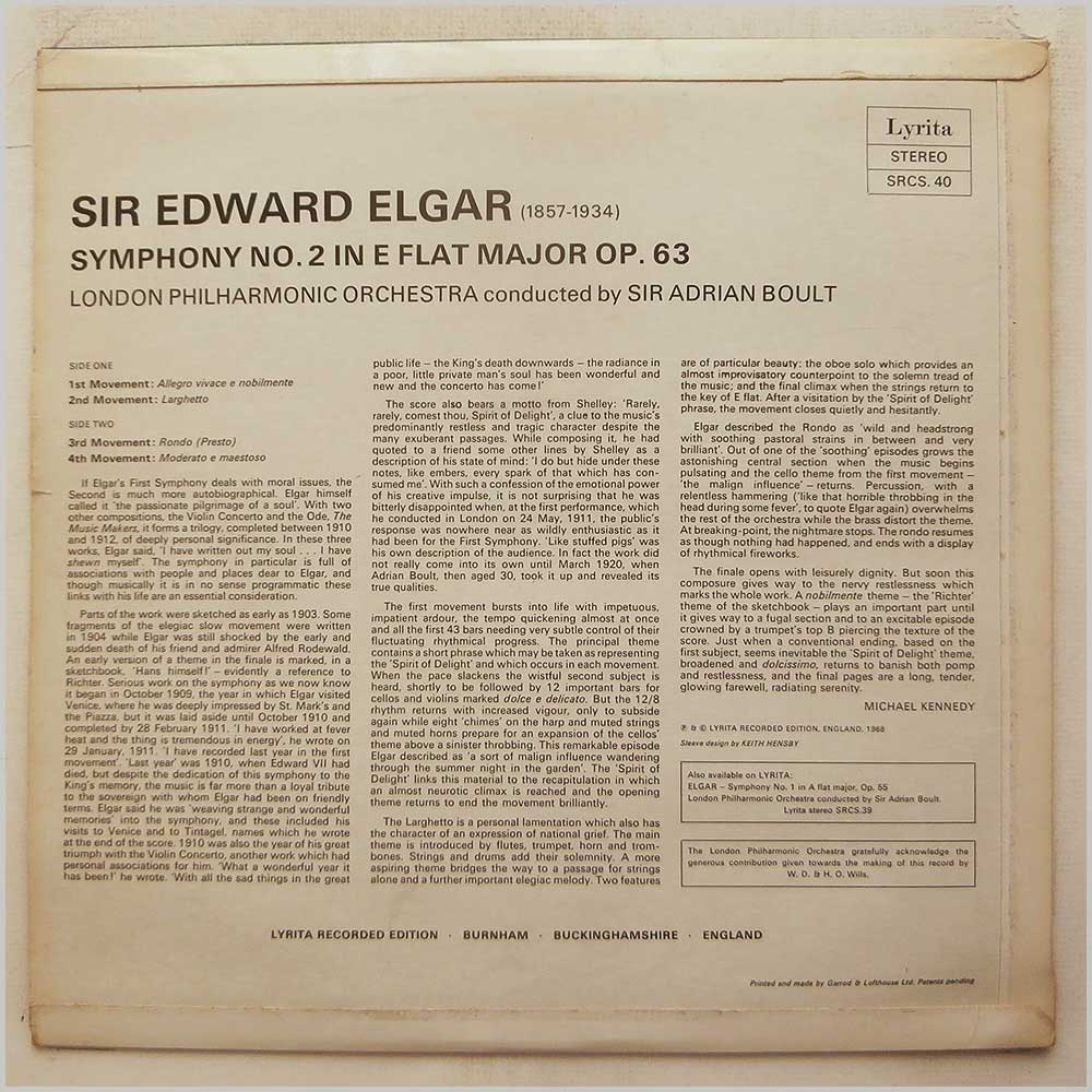 Sir Adrian Boult, London Philharmonic Orchestra - Elgar: Symphony No 2 In E Flat  (SRCS. 40) 