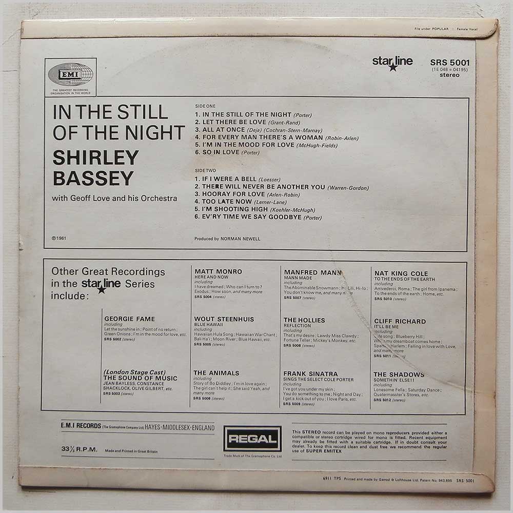 Shirley Bassey - In The Still Of The Night  (SRS 5001) 