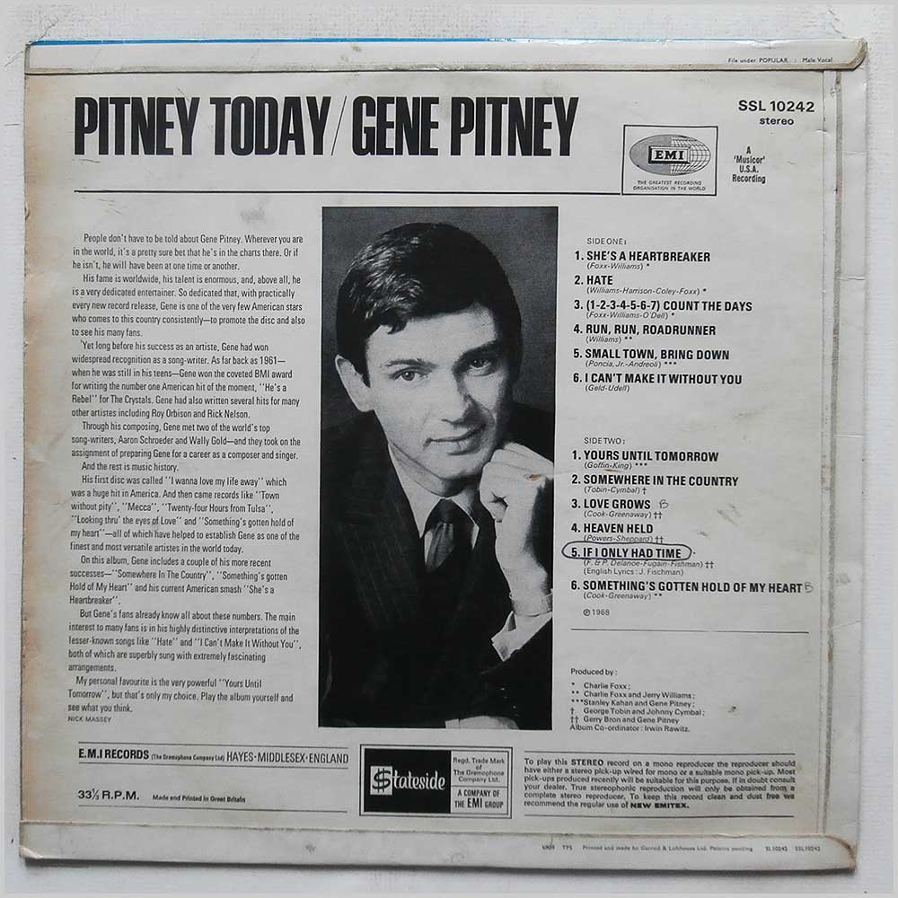 Gene Pitney - Pitney Today  (SSL 10242) 