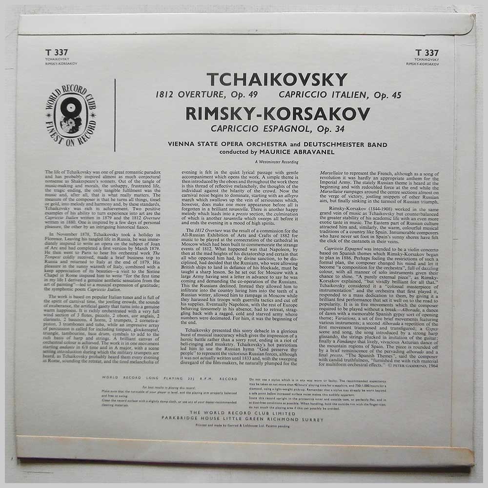 Maurice Abravanel, The Vienna State Opera Orchestra - Tchaikovsky: 1812 Overture, Rimsky-Korsakov: Capriccio Espagnol  (ST. 337) 