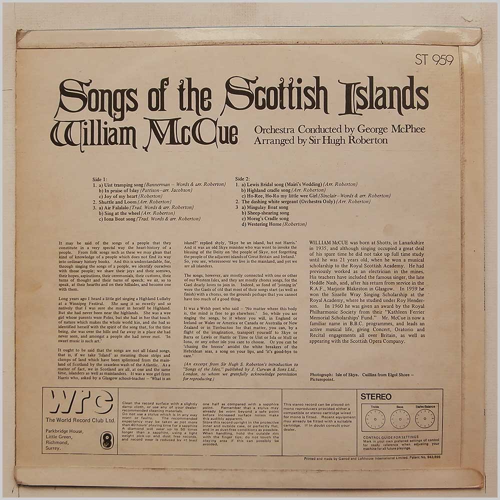 William McCue - Songs Of The Scottish Islands  (ST 959) 