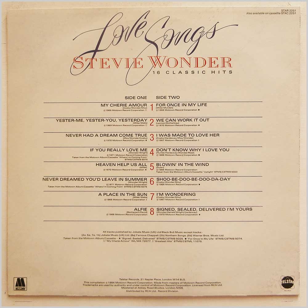 Stevie Wonder - Love Songs  (STAR 2251) 