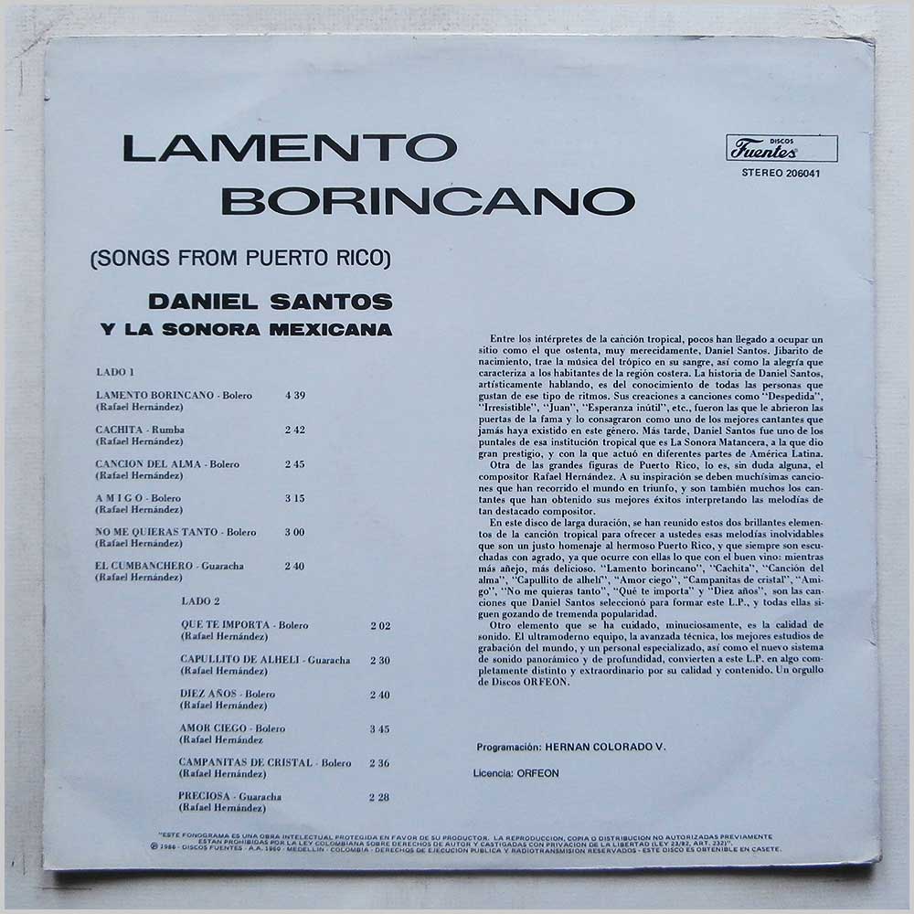 Daniel Santos Y La Sonora Mexicana - Lamento Borincano (Songs From Puerto Rico)  (STEREO 206041) 
