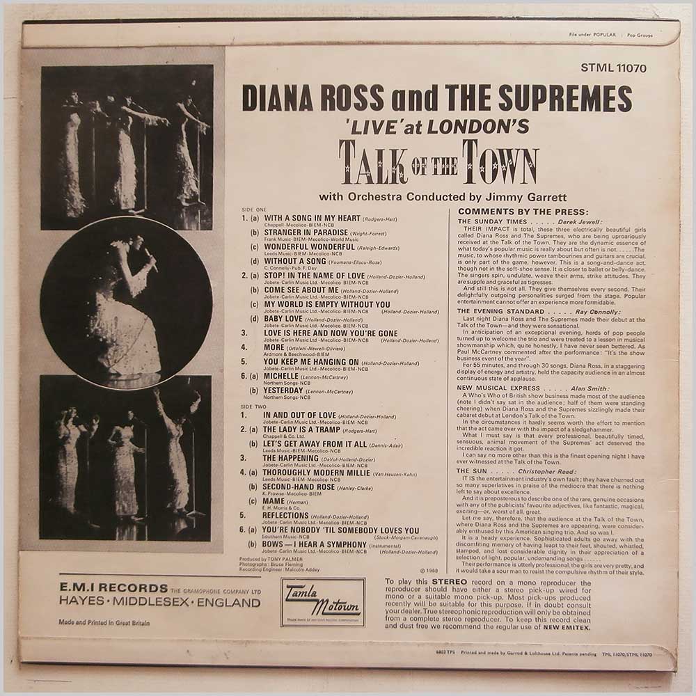 Diana Ross and The Supremes - Live At London's Talk Of The Town  (STML 11070) 