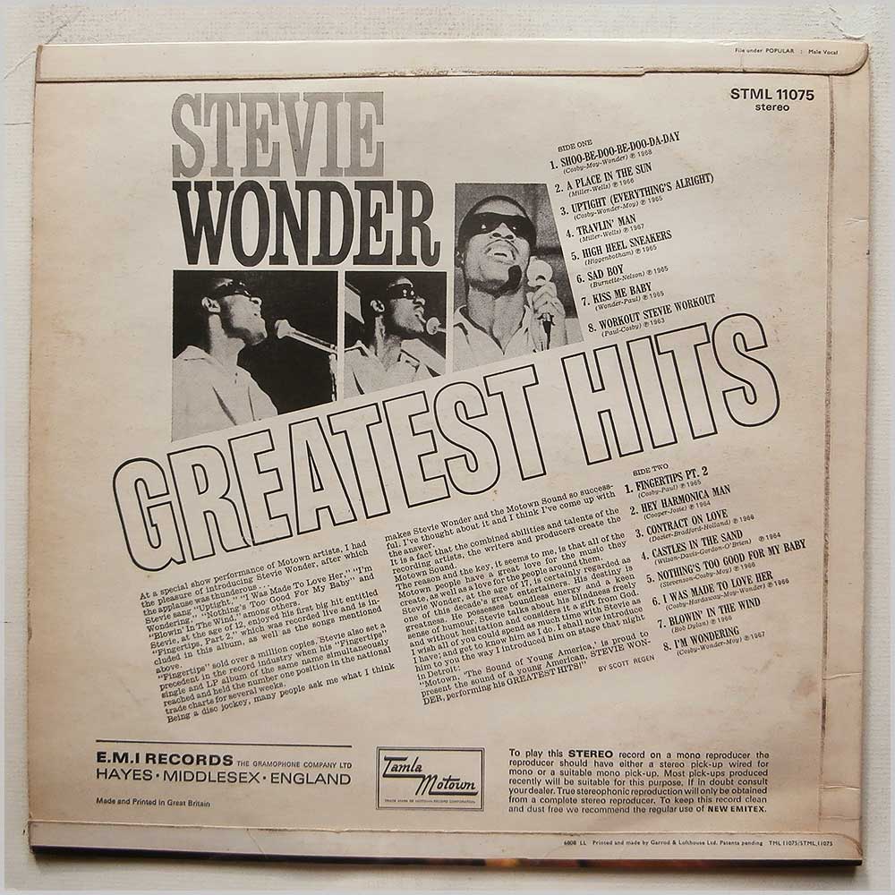 Stevie Wonder - Greatest Hits  (STML 11075) 