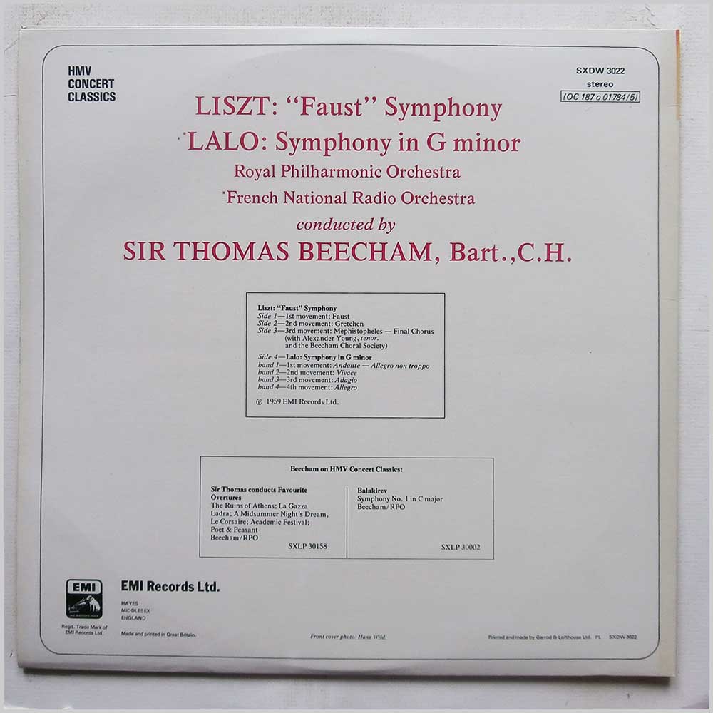 Sir Thomas Beecham, Royal Philharmonic Orchestra, French National Radio Orchestra - Liszt: Faust Symphony, Lalo: Symphony In G Minor  (SXDW 3022) 