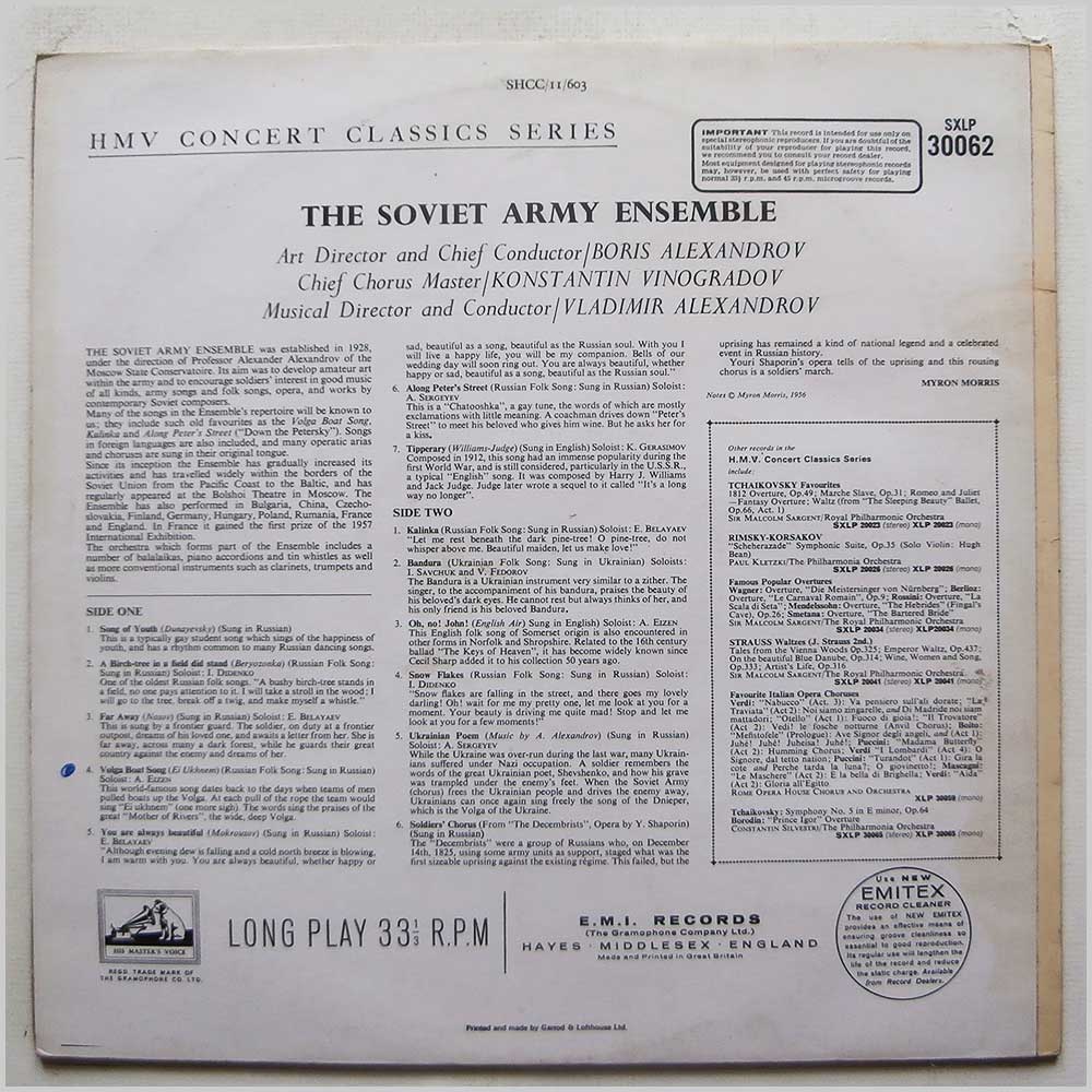 The Soviet Army Ensemble, Colonel Alexandrov - The Soviet Army Ensemble  (SXLP 30062) 
