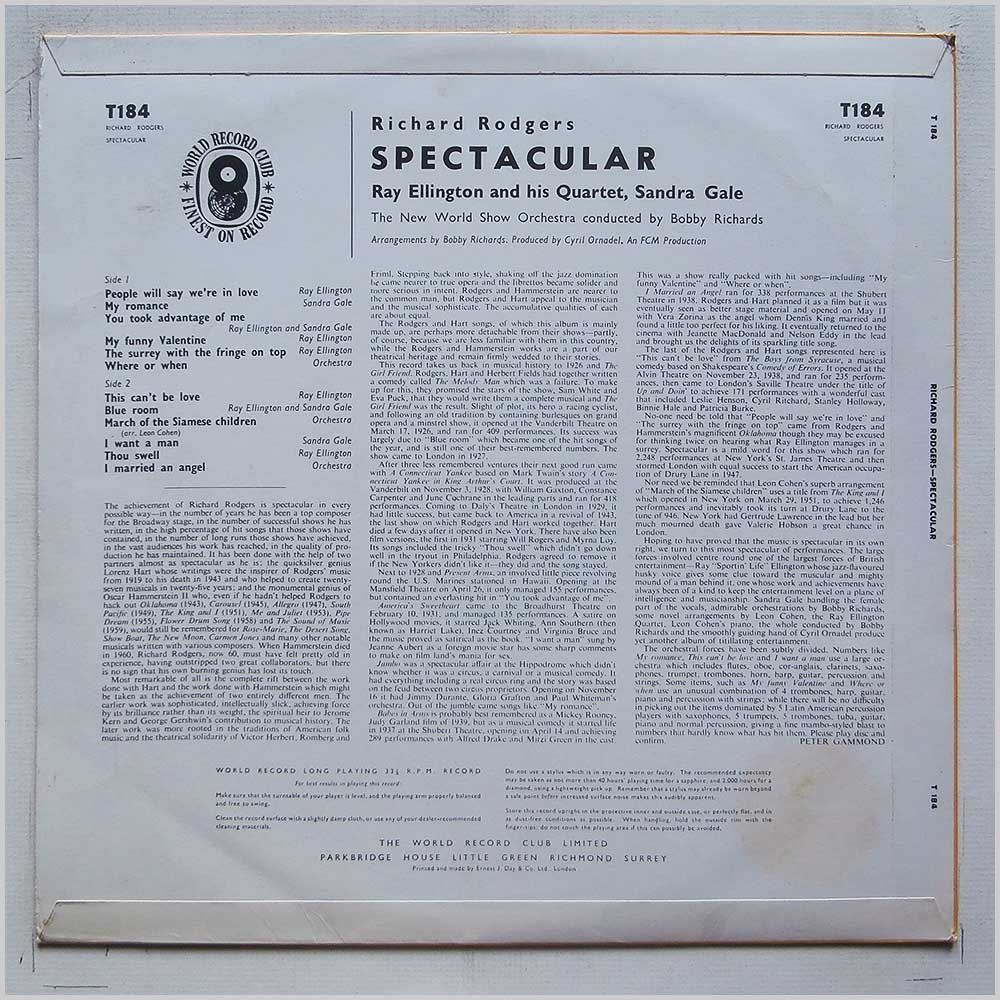 Ray Ellington and His Quartet, Sandra Gale - Richard Rogers Spectacular  (T184) 