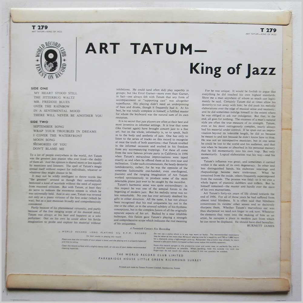 Art Tatum - King Of Jazz  (T 279) 