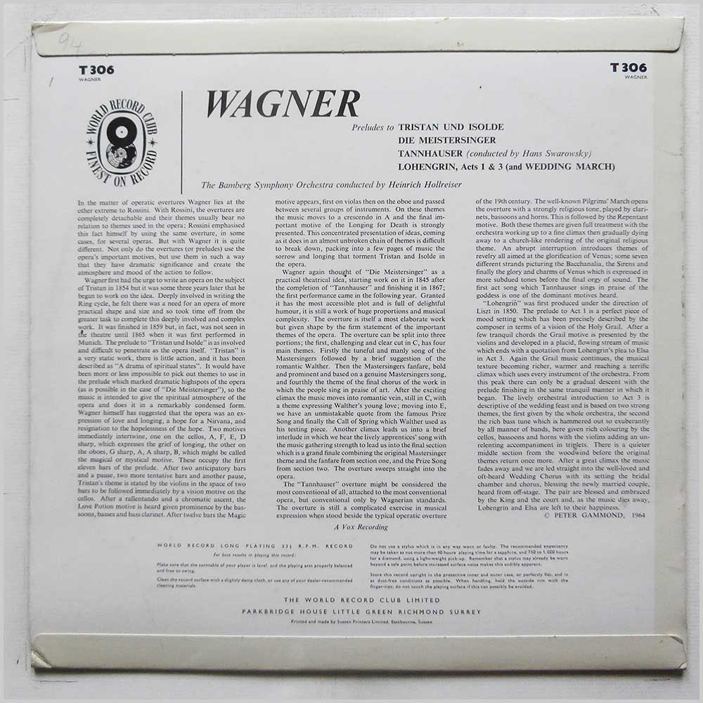 Heinrich Hollreiser, The Bamberg Symphony Orchestra - Wagner Overtures  (T 306) 